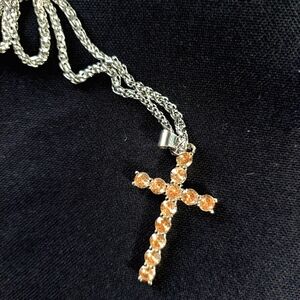 NWT✨️Champagne Diamond Cross Pendant Necklace